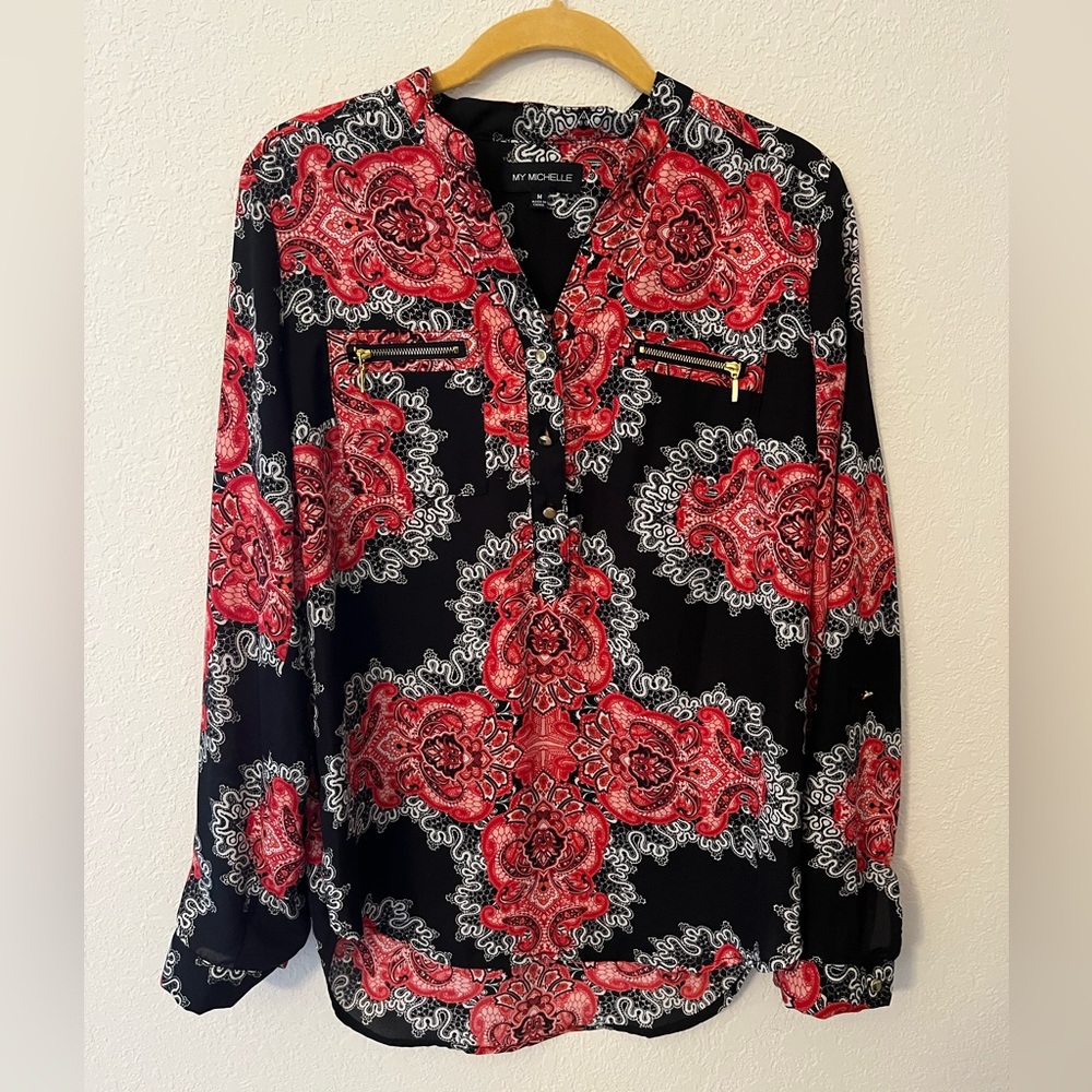 My Michelle Red and Black Mock Lace Top